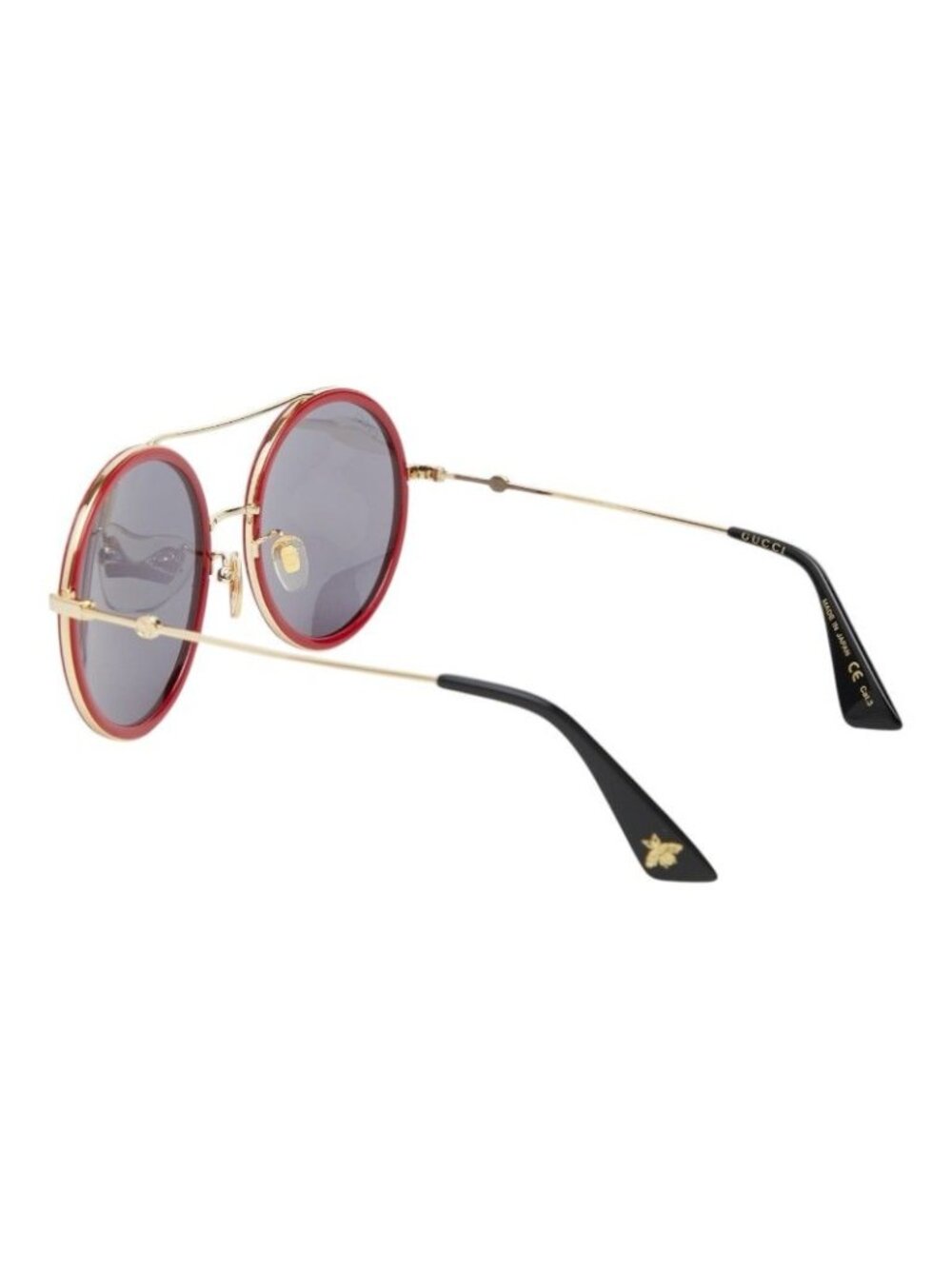 Gucci Two Bridge Round Sunglasses Red Gold Metal Acetate 1- Eyewear - Picture 2 of 8